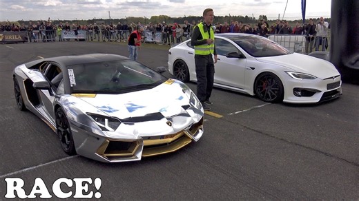 Lamborghini Aventador vs. Prior Design Tesla PD-S1000 Model S: Supercar Showdown