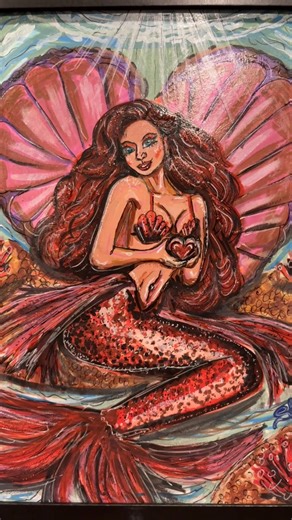 Siren of Hearts ❤️ Original Mixed Media Painting Acrylic Watercolor Glitter Accents Pen Shipping and Frame included #valentinesday #uniquegifts #mermaidart #love