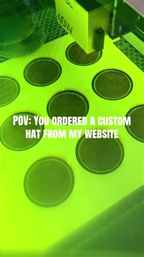 Making custom hats with my laser is my favorite part of the day. You can design your own on my website 🔥 #customhat #laserengraving #leatherpatchhat #smallbusiness #hatmaker