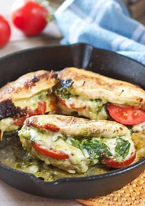 Pesto Mozzarella and Tomato Stuffed Chicken Breasts (with Video)
