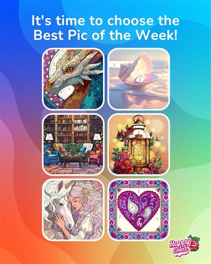 So many beautiful pictures this week! Which one stole your heart? ❤️ Vote below, and we’ll give the winner a color glow-up. Color all the pictures here: Daily https://happycolorapp.com/link/1M2QH?s=fb Rare https://happycolorapp.com/link/9siub?s=fb Interiors https://happycolorapp.com/link/X9adJ?s=fb Flowers https://happycolorapp.com/link/jvieb?s=fb People https://happycolorapp.com/link/Lr83m?s=fb Hearts https://happycolorapp.com/link/hOkjt?s=fb | Happy Color - Color by Number