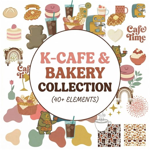 K-cafe Bakery Clipart, Boho Dessert Vector, Korean Food PNG, Planner Stickers (commercial Use) - Etsy