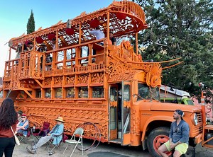 I spotted the Temple Bus, a famous Burning Man mutant vehicle