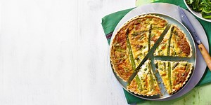 Salmon, asparagus and Pea quiche recipe