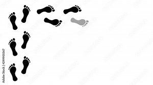 human footprints on green background. Animation of footstep video 4K Stock Video