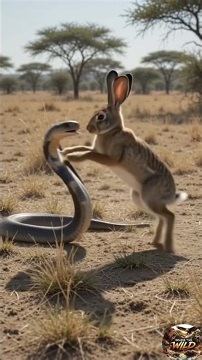 Cobra vs Rabbit, Intense Wildlife Standoff in the African Savanna Realistic Animal Encounter.