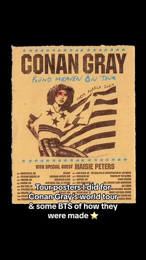 World Tour posters i designed for @conangray Found Heaven on tour ⭐️ and a little BTS of how they were made #conangray #foundheaven #graphicdesign #designer #adobephotoshop #adobeillustrator #conan #music #fyp
