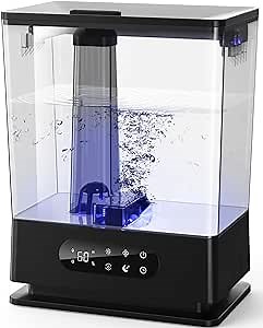 TABYIK 6.5L Humidifiers for Bedroom,Top Fill Cool Mist Humidifier for Large Room Home,with Customized Humidity for Sleep and Plants,Easy to Clean Black
