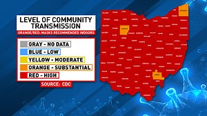 85 Ohio counties in red on CDC COVID-19 community transmission map