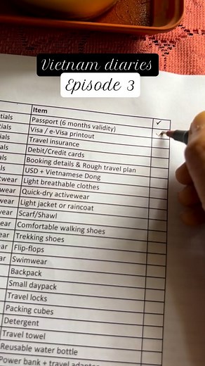 Nisha G on Instagram: "🧳 Travel Checklist ✅Passport (valid for at least 6 months) + a photocopy / photo of it ✅Flight tickets / e-ticket confirmation ✅Visa / entry permit (if required) ✅Travel insurance – check coverage for medical, equipment, cancellation ✅Hotel / hostel bookings + contact info ✅Local currency & card(s) (notify bank you’ll be abroad) ✅Primary phone + charger + power bank ✅Plug adapter (Vietnam uses type A, C, and D; 220 V) ✅Clothes appropriate for weather (check forecast), plu