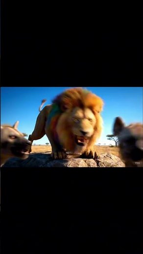 Rainbow Lion King vs. Hyenas: Epic Savanna Showdown