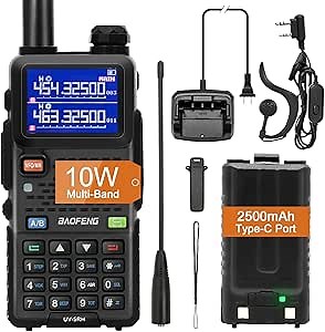 BAOFENG 5RM 10W (Upgrade of UV-5R) Ham Radio Long Range, Portable Multi-Band Two Way Walkie Talkies, UV-5RM Handheld Radio with NOAA Weather Receiver and 2500mAh Type-C Port Battery