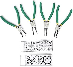 4pcs 7" Snap-ring Pliers with Circlip E-clip Snap Rings Assortment Tool Set Kit