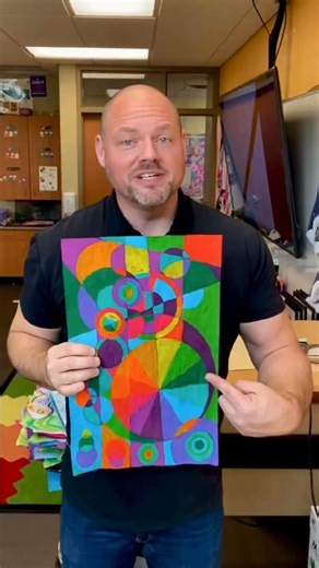 What happens when color theory meets choice, movement, and a little fifth grade magic? This color wheel project goes way beyond a worksheet. Students study the work of Sonia Delaney and local muralist @iampattytalbert64 , noticing how intersecting shapes and bold color relationships create mood and energy. Then they design their own composition that brings the color wheel to life. Using rulers, tracers and shaped stencils, students build dynamic compositions inspired by the artists. They mix pri