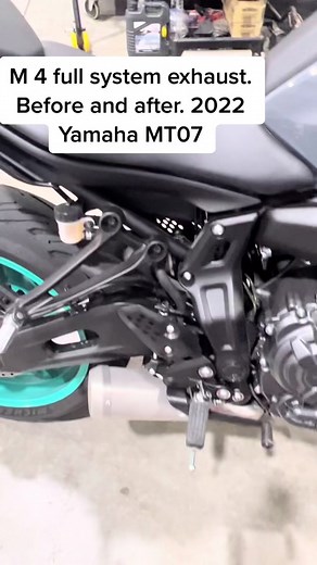 Before and after installation of my M4 full exhaust system on my 2022 Yamaha MT07. #motorcycle #exhaustsound #exhaust #yamaha #mt07 #yamahamt07 #2022yamahamt07 #loud #beforeandafter @YamahaMotoGP