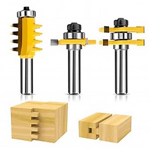 1/2-Inch Shank Tongue and Groove Router Bits Set & Reversible Finger Joint Router Bit, 3 Pack Router Bit Set, Woodworking Chisel Cutter for Density Boards, Solid Wood, MDF, Chipboard, Splints, Etc