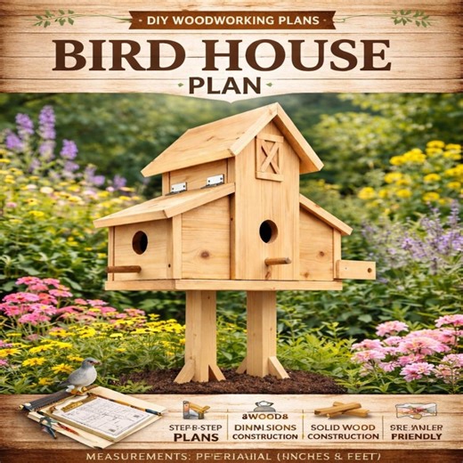 Barn Style Triple Birdhouse Plan | DIY Woodworking Build Guide (PDF)