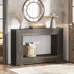 Finmind 47" Farmhouse Console Table, Industrial Entryway Console Table with Storage, Wood Accent Table for Hallway, Living Room, Entrance