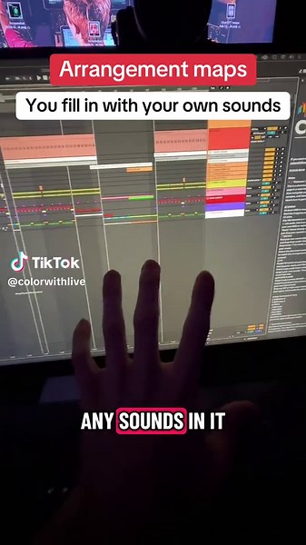 What if I told you this entire arrangement has no sounds in it? You fill it in yourself. This is a Color With Live stencil, an Ableton arrangement map built from real track structures. It shows where sections start, how long ideas repeat, and when elements enter or drop out across the full timeline. You can study the structure to learn how songs are arranged, or write your own drums, bass, synths, and vocals directly into the layout. It’s for producers who can make loops but struggle finishing t