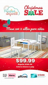 🎁✨ Un regalo que inspira creatividad todos los días La mesa con 2 sillas Imagination de Sorelle Furniture es perfecta para que los niños creen, aprendan y disfruten su propio espacio. 💛 ✔️ Ideal para pintar, dibujar, tareas y snack time ✔️ Superficie amplia y cómoda ✔️ Área de almacenamiento integrada para libros y materiales ✔️ Diseño resistente y funcional para el uso diario 🎄 Un regalo práctico, divertido y educativo para esta Navidad. 💳 Compra ahora y paga luego con Klarna o Affirm 📍 Di