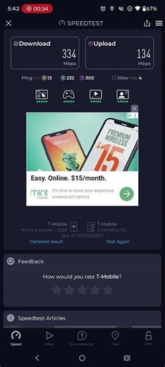 T-Mobile home Internet speed test