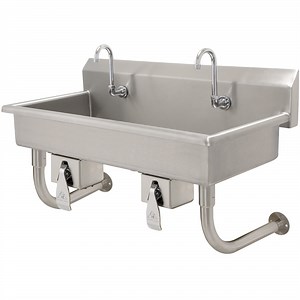 Advance Tabco FS-WM-120KV 14-Gauge Multi-Station Hand Sink with 8" Deep Bowl and 6 Knee Operated Faucets - 120" x 19 3/4"