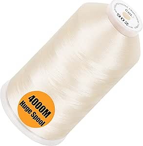 New brothread - Single Huge Spool 4000M Each Polyester Embroidery Machine Thread 40WT for Commercial and Domestic Machines - Ivory