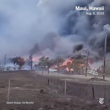 Videos show wildfires burning across parts of Hawaii that have damaged buildings and prompted evacuations. The fires on Maui and the Big Island were driven in part by high winds that were made stronger by Hurricane Dora. https://nyti.ms/3KvFYuk | The New York Times