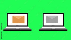 4K video email Footage with laptop and email Illustration. 4k video animated with laptop computer device with envelope email or email social media marketing with laptop