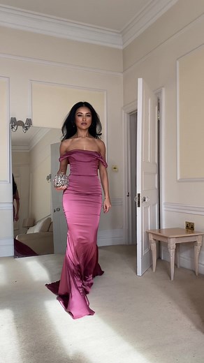 Stunning Purple Satin Prom Dress in Elegant Room