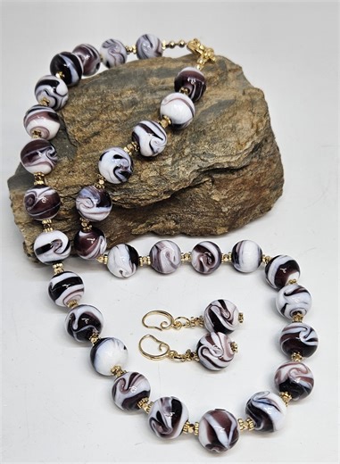 14mm Lampwork Swirling Glass Beads Unique Necklace, Gold Plated Handmade Jewelry - Etsy Australia