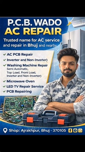 Munir Khatri on Instagram: "P.C.B. WADO AC REPAIR Shop.No.1 Sahjanand Ajrakhpur-7 Bhuj 370105 +91 63536 26764 AC Circuit Board Replacement AC Fault Diagnosis Inverter AC Service Home Visit AC Service Emergency AC Repair Window AC Repair Split AC RepairAC Repair & Maintenance AC Installation AC Gas Filling / Refrigerant Refill AC General Servicing / AC Service Unrepairable PCB Free Trial / First PCB Repair Free Non-Inverter AC PCB Repair Inverter AC PCB Repair AC PCB RepairAC PCB repair Bhuj, Inv
