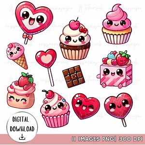 Valentine Candy Clipart Pack | Adorable Kawaii 11 PNG Images | High-quality 300 DPI Digital Download for Crafts & Design - Etsy