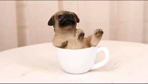 Ebros Gift Realistic Mini Adorable Pug Dog Teacup in White Tea Cup Figurine 3" Tall Pet Pal Dog Breed Pugs Collectible Resin Decor Sculpture with Glass Eyes