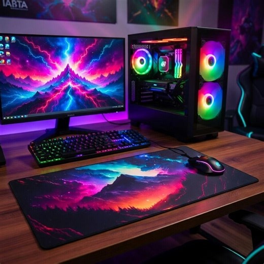Cosmic Nebula Mountains Extended Gaming Mouse Pad Large Desk Mat, Non-slip Rubber Base, Vibrant Galaxy Landscape, RGB Setup Compatible - Etsy UK