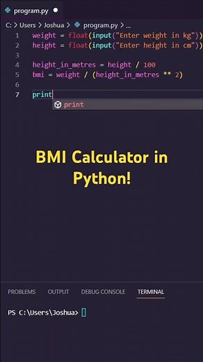 Create SIMPLE BMI Calculator in Python! #shorts #python #programming #coding #bmi #health