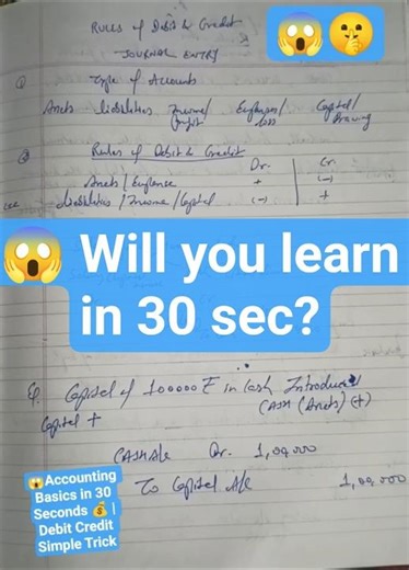 😱Accounting Basics in 30 Seconds 💰 | Debit Credit Simple Trick #account #viralshorts #study #shorts
