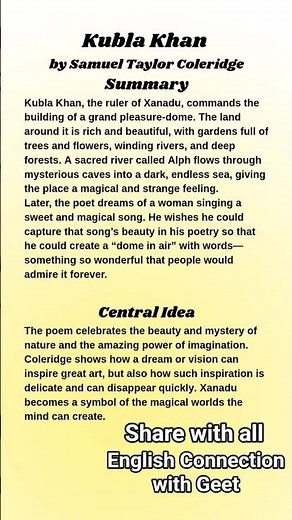 Kubla Khan Poem Summary & Central Idea | Class 12 English | CBSE Board | Samuel Taylor Coleridge