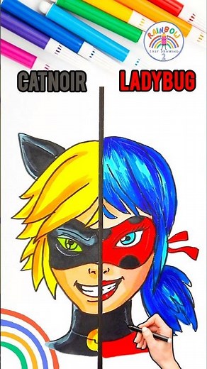 Draw Miraculous Easy Tutorial | Draw Wicked Cat Noir & Ladybug Girl Easy Wow 🌈👸🏼#miraculous #short