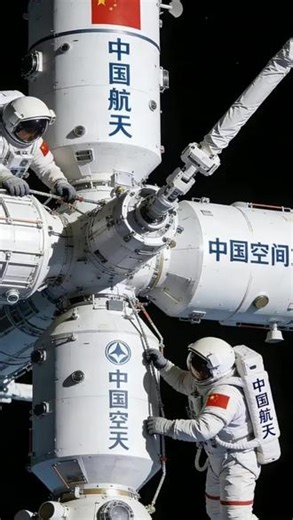 中国空间站机械臂带你看地球-“太空漫步名场面！航天员出舱协作，机械臂联动 舷窗外地球，这才是宇宙级浪漫’🚀” #中国空间站 #航天强国 #大国重器 #科技自立自强 #民族自豪时刻