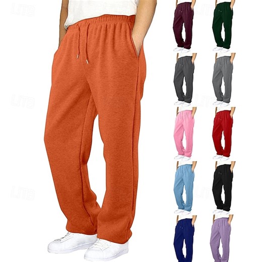 Men's Sweatpants Wide Leg Sweatpants Trousers Open Bottom Sweatpants Drawstring Elastic Waist Straight Leg Plain Breathable Full Length Sports Outdoor Casual Daily Vacation Fashion Black Wine 2025