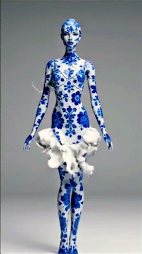 Porcelain Doll Shatter Simulation: Delftware Liquid Transformation. 💙 #Hyperpop #VFX