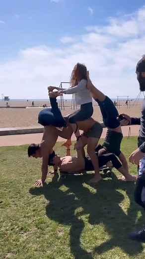 Impossible Calisthenics on Instagram: "Goofy ahh car 🚕 @maya.cosette riding the human bike @nathantsuji handle bars @alfaroandreas pedals @acrojames seat @travisbrewer.ninja backrest @turabi the grand conductor #cirque #circus #circuslife #circo #circusaroundtheworld #circusarts #acrobatics"
