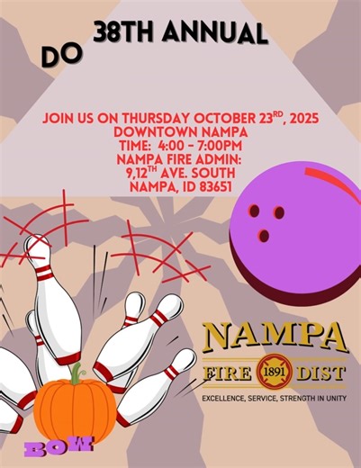 1.4K views |  Join us on Thursday October 23rd, 2025 for the 38th annual Downtown Nampa Trick-or-Treat!! Time: 4:00pm - 7:00pm Don't forget your costumes!! #boo #TrickOrTreat Downtown Nampa #bowlinganyone | Nampa Idaho Fire Department | Facebook