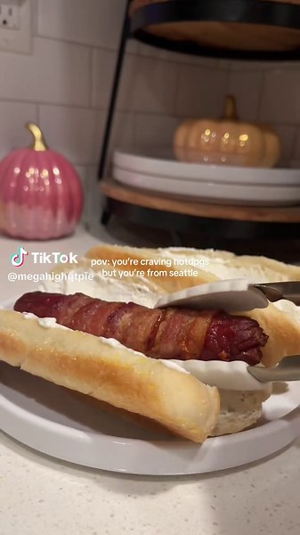 Seattle Dog with Caramelized Onions, Cream Cheese, and Bacon