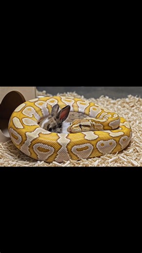 Albino ball python calmly constricts and feeds on a baby rabbit in a controlled enclosure, showing realistic predator instincts in a documentary-style setup. Warning: [Warning: Live Feeding Video] This content shows animals feeding naturally as part of nature. No harm, no encouragement of violence. Educational wildlife content. #albinoballpython #ballpython #pythonfeeding #snakefeeding #reptilelife #wildlifedocumentary #natureeducation #naturecapture #viralreels #facebookreels #reelsviral #short