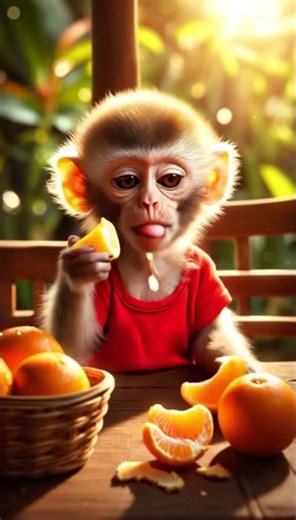 Cute Baby Monkey Eating Orange 🍊 | Funny Monkey Videos for Kids