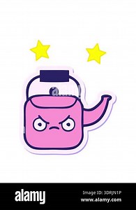 spinning stars animation of sticker of a cute cartoon kettle Stock Video Footage - Alamy