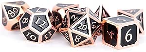 FanRoll 16mm Metal Polyhedral DND Dice Set: Copper w/Black Enamel, Role Playing Game Dice for Dungeons and Dragons