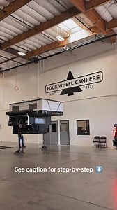 3 easy steps for loading up your slide-in pop up truck camper: 1. Backing In: Using the mechanical jacks, make sure your camper is 3 inches higher than the base of your truck bed and have a spotter back you in until the bump stops hit the wall of your truck bed. 2. Lowering: connect the Anderson plugs from your truck to the camper before lowering the camper into your truck bed. Make sure it is centered before coming into contact. 3. Turnbuckles: from inside the camper, connect and tighten the in